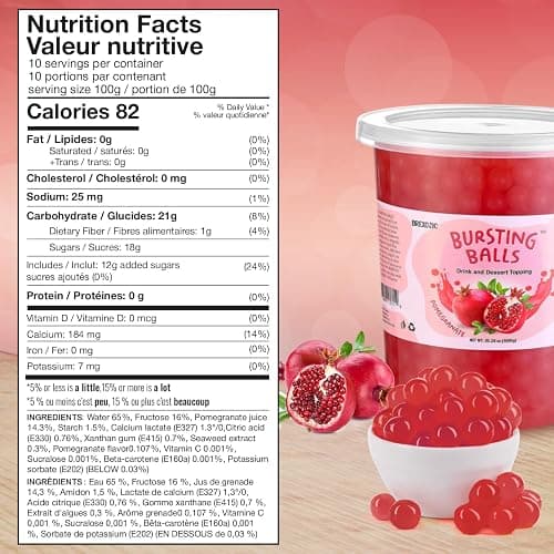 BREXONIC Popping Boba Pearls Bursting Tea Balls Drink & Dessert Topping Strawberry Mango Blueberry Passion Fruit Flavored Bubble Tea Tapioca Pearls (Pomegranate, 2 LB Pack of 1 thumbnail 2