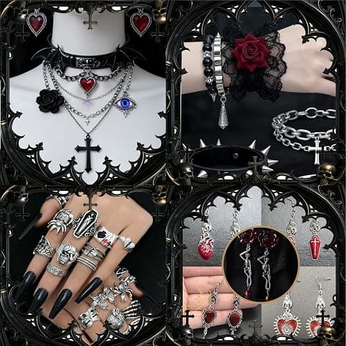 Mystery Jewelry Jar Bundle - 40-45 Piece Jewelry Box for Women, Goth Jewelry Boho Mixed Set (Necklace, Earrings, Rings and Bracelets) Alternative Fashion Romantic Present for Her thumbnail 3