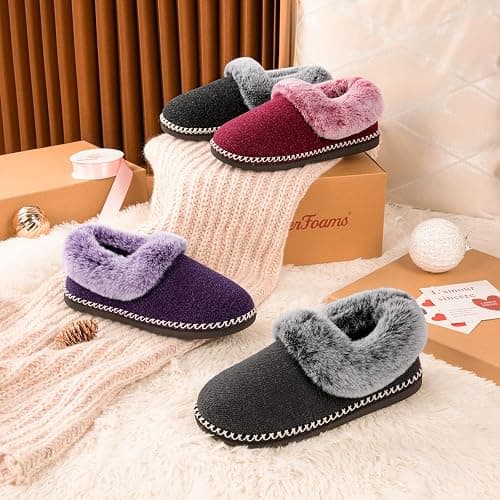 EverFoams Women's Bootie Slippers Warm Soft House Shoes with Fluffy Collar thumbnail 7