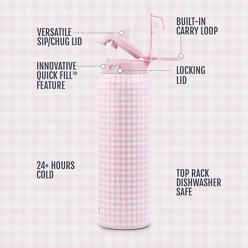 Ello Pop & Fill Stainless Steel Water Bottle with Quick Fill Technology, Double Walled Vacuum Insulated Metal, Leak Proof Locking Lid, Sip & Chug, BPA Free, Holiday Gift for Him Her, 22oz, 32oz, 40oz thumbnail 4