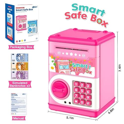 Pink Piggy Bank for Kids with Password Code Lock and Auto Grab Bill Slot, PhilaeEC Real Money Cash Coin Can Saving Box Electronic Money Safe Bank, Hot Gift for 4 7 8 9 10 11 Year Old Boys Girls thumbnail 3