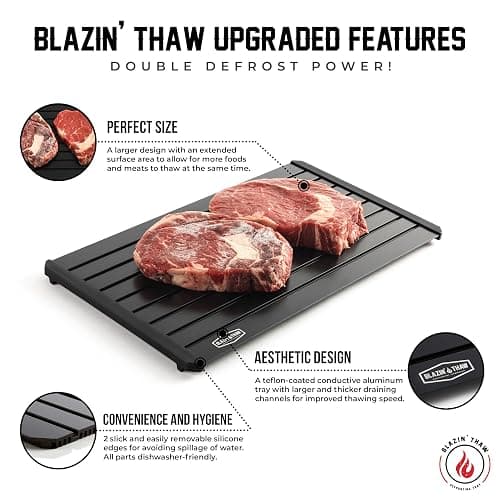 BLAZIN' THAW Defrosting Tray for Frozen Meat | 16" Family-Size | Aluminium Plate for Thawing Frozen Food | Natural Thawing Process | No Microwaves, No Cold/Warm Water Required | thumbnail 4