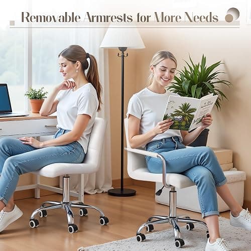 Furmax Mid-Back Office Task Chair Ribbed PU Leather Executive Chair Modern Adjustable Home Desk Retro Comfortable Work Chair 360 Degree Swivel with Arms (White) thumbnail 5