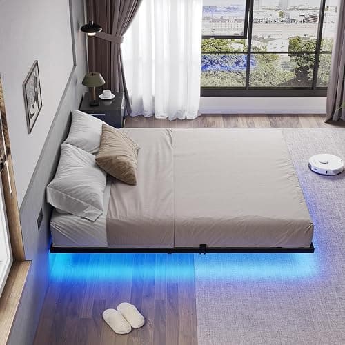 SANGMUCEN Floating Queen Bed Frame with LED Lights & USB Charging Station, Metal Platform Bed Frame Queen Size, No Box Spring Needed, Steel Slat Support, Anti-Noise Foam Stickers, Easy to Assemble thumbnail 8