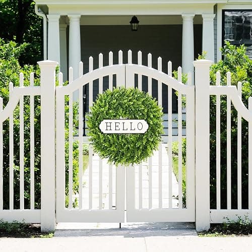 DDHS 20'' Boxwood Wreaths Front Door Artificial Spring Wreath. Wreaths for Front Door Farmhouse Wedding Green Year Round Indoor Outdoor for Summer Wreath St Patricks Day Decorations -(Hello Sign) thumbnail 8