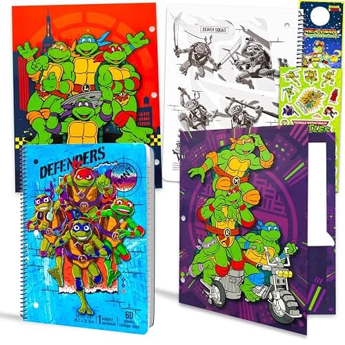 Teenage Mutant Ninja Turtles School Supplies Set - Bundle with 2 Spiral Notebooks, 2 Portfolio Folders, Stickers, More | TMNT School Supplies Set for Boys, Girls, Kids - Image 1