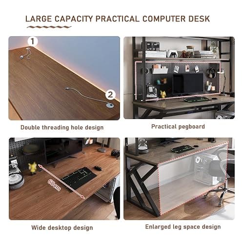 XXHOFTPJZ 47.2in Computer Desk with Pegboard, Gaming Desk with Storage Shelves, PC Gamer Workstation Desk, Modern Study Writing Table for Home Office Bedroom (Black, 47.2in/120cm) - Black - 47.2in/120cm thumbnail 5