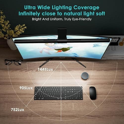 Quntis Monitor Light Bar PRO+ with Remote Control, Fit for Curved/Flat Monitor, Eye-Care USB Computer Lamp Dimmable Screen Light Bar with Auto-Dimming, No Glare Home Office Gaming Desk Lamp thumbnail 2