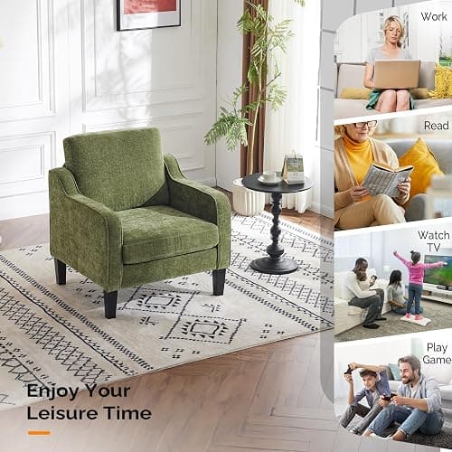 VINGLI Accent Chairs Set of 2, Modern Traditional Armchair for Living Room | Olive Green Reading Chair for Bedroom, Chenille Upholstered Sofa Chairs, Comfy Chair for Small Space, Apartment, Waiting Room thumbnail 8