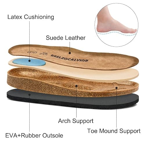 Brelzo Calvior Women's Suede Clogs Men's Slip-On Mules Non-Slip Potato Shoes Arch Support Sandals with Adjustable Buckle for Indoor & Outdoor Use - 8-8.5 Women/7.5-8 Men - Tan thumbnail 4