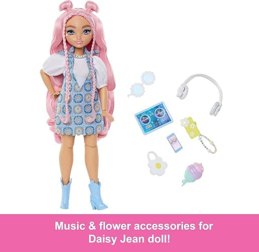 Barbie Dream Besties Doll and Accessories, Daisy Jean Posable Fashion Doll with Removable Fashions & Wavy Pink Hair, 9 DJ & Music Themed Pieces thumbnail 3