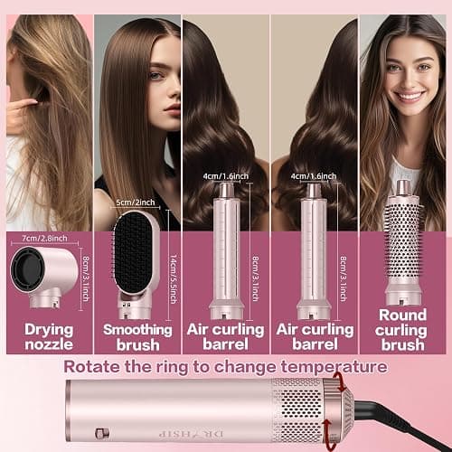 AVENHO 5 in 1 Hot Air Brush - Blow Dryer Brush & Air Curling Wrap Styler with Negative Ion Technology, Hair Dryer Brush for Drying, Curling, Straightening & Styling, Professional Hair Styling Tools thumbnail 7