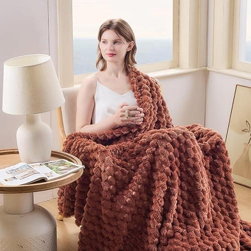 NEWCOSPLAY Super Soft Throw Blanket Coffee Premium Silky Flannel Fleece 3D Clouds Stylish Jacquard Lightweight Bed Blanket All Season Use 350GSM (Coffee, Throw(50"x60")) thumbnail 2