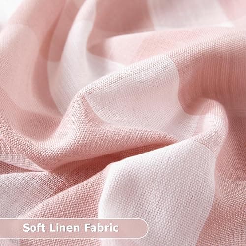 Jubilantex Buffalo Check Semi Sheer Curtain Panels Pink White Gingham Curtains Farmhouse Grommet Window Drapes for Living Room Bedroom 40"x95",2 Panels thumbnail 5