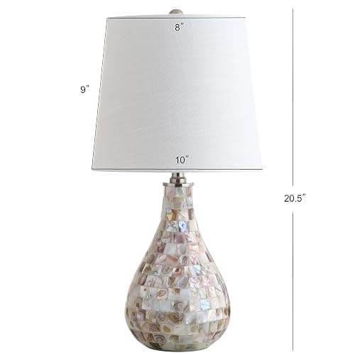 JONATHAN Y 20.5" Seashell Coastal Mini LED Table Lamp for Living Room Office, White Linen Drum Shade, Modern Mother of Pearl Bedside Nightstand Lamp, LED Bulb Included JYL1024A thumbnail 3