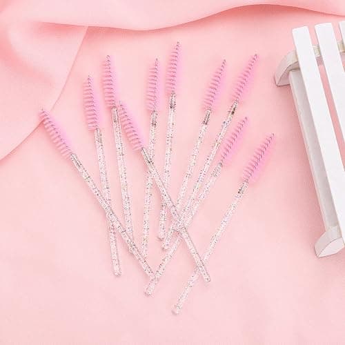 BTYMS 100 Pieces Crystal Eyelash Mascara Brushes Spoolie Brush Lash Wands Applicator Disposable Eyebrow - Light Pink thumbnail 6