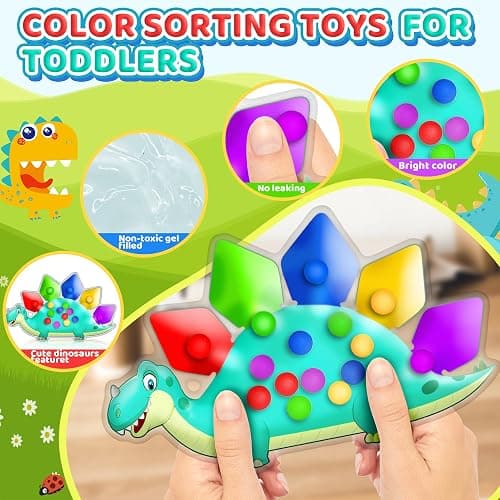 Christmas Stocking Stuffer Gift for Toddler Grandkid Boys Dinosaur Color Sorting Sensory Toy Fine Motor Roadtrip Travel Essential Autism Dementia Fidget Preschool Classroom Activities for Kid Aged 3-5 thumbnail 3