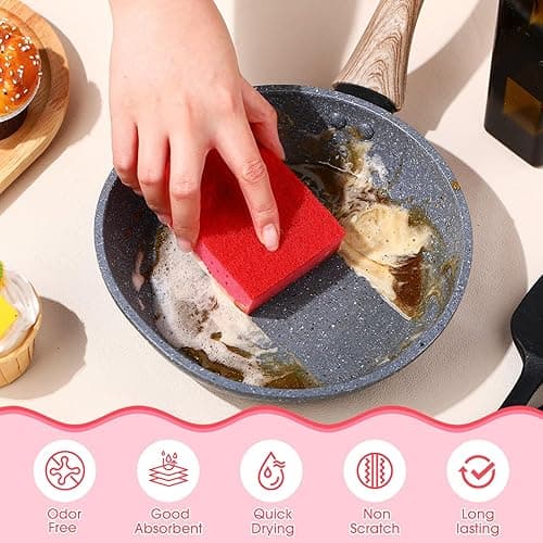 Tioncy 24 Pcs Pink Kitchen Sponge Non-Scratch Scrub Washing Dishes Sponge Bulk Multi Use Dual Sided Scrub for Kitchen Bathroom, Household Cleaning thumbnail 3
