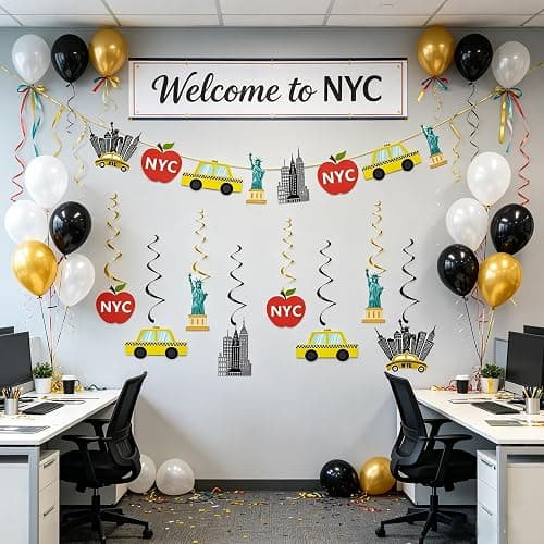 New York Themed Party Decorations | NYC Banner Sign with Hanging Swirls,New York City Theme Birthday Party Decor Supplies thumbnail 4