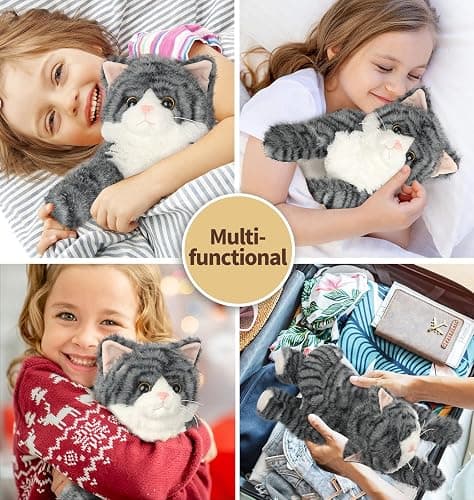 Gray Tabby Cat Stuffed Animals, Microwavable Stuffed Animal Adorable Fluffy Cat Plush for Warmth & Comfort, Heatable & Coolable Lavender Scent Cat Toys, Cute Soft Plushies Cat Gifts for Kids & Adults thumbnail 8