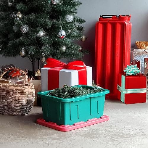 HOMZ 4-Pack Durabilt Tote, Heavy Duty Plastic Storage Bins with Lids, 15 Gallon, Green/Red - Stackable Organizing Containers for Home, Garage, and Office thumbnail 9