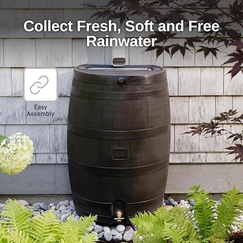 RTS Home Accents 50-Gallon Rain Barrel with Brass Spigot, Flat Back Rain Water Collection Barrel, Walnut Color thumbnail 8