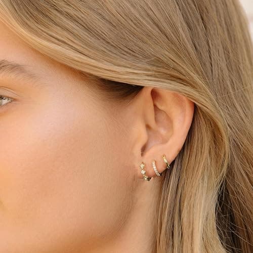 KICKGY Gold Hoop Earrings for Women Trendy, Dainty Gold Stud Earrings 14K Gold Plated CZ Huggie Hoop Earrings Set Small Dangle Earrings Cute Cartilage Earring Sets for Multiple Piercing Jewelry Gifts thumbnail 3