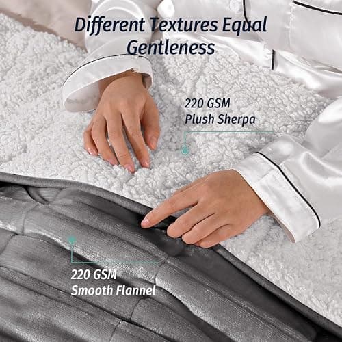 Wemore Sherpa Fleece Weighted Blanket for Adult, 15 lbs Dual Sided Cozy Fluffy Heavy Blanket, Ultra Fuzzy Throw Blanket with Soft Plush Flannel Top, 60 x 80 inches, Grey and White thumbnail 2