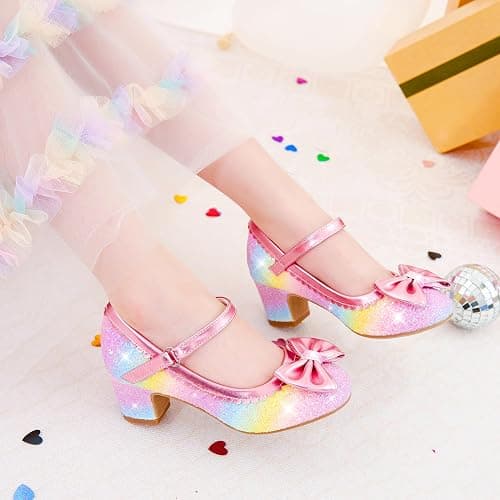 LAURMOSA Princess Shoes High Heel Toddler Girls Dress Shoes Cute Bowknot Sparkle Mary Jane Flower Girls Wedding Birthday Party Prom for Little Big Kids thumbnail 7