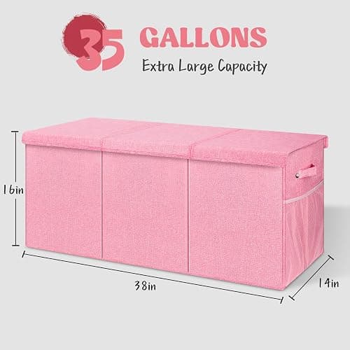 Extra Large Toy Box with Lids, Collapsible Storage Bin, 38"x16"x14", Pink thumbnail 2