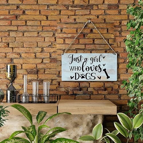 Funny Just a Girl Who Loves Dogs Wood Sign Rustic Dogs Lovers Wooden Hanging Plaque for Home Living Room Girl Bedroom Wall Art Decoration 6 x 12 Inches Present thumbnail 2