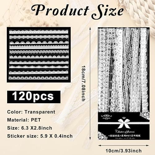 Prasacco 120 Pcs White Lace Scrapbook Stickers, Vintage Style, PET Material, Perfect for Scrapbooking, Wedding Invitations, Journals & More thumbnail 3
