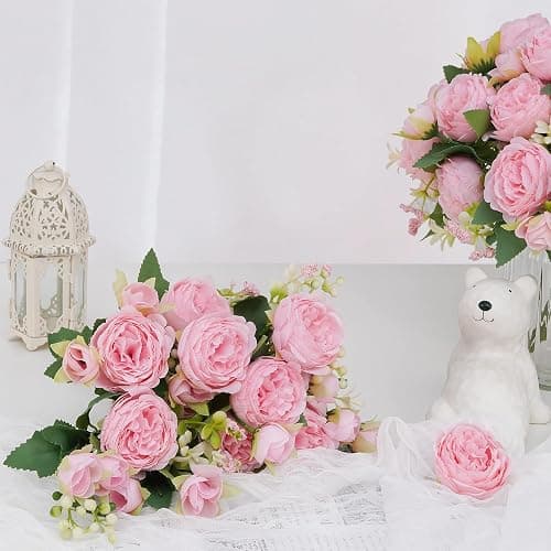 2 Packs Peonies Artificial Flowers, Light Pink Silk Artificial Peonies | Fake Peonies Artificial Peony Flower Bouquets for Centerpiece Table Wedding Party Home Decor thumbnail 5
