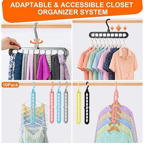HEYHOUSE Closet Organizers and Storage,College Dorm Room Essentials,Pack of 10 Multifunctional Organizer Magic Space Saving Hangers with 9 Holes Storage Organization for Wardrobe Closet thumbnail 6