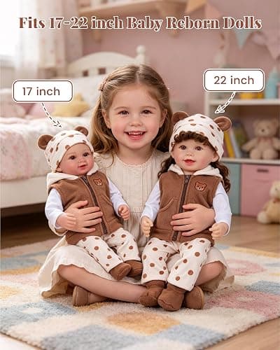 BABESIDE Reborn Baby Doll Clothes for 17-22 Inch Dolls, 5 Pcs Baby Doll Clothes Set with Bear Hat, Jacket, Shirt, Pants and Socks, Baby Doll Accessories Outfit for Pretend Play, Kids Ages 3+ thumbnail 6