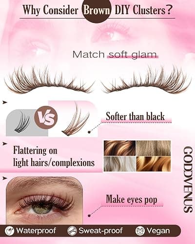 Brown Lash Clusters Natural For Soft Glam 300Pcs Wispy Lashes Cluster Eyelash Cluster Extensions C Curve Individual Lashes DIY Lash Extension Waterproof & Long - Lasting (10-16mm) thumbnail 4