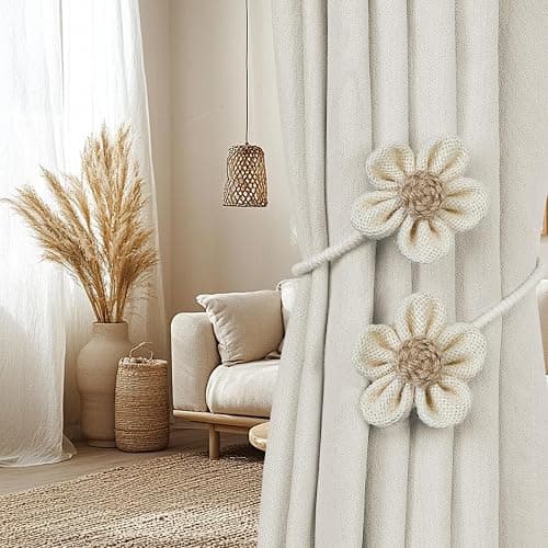 KLOGTSIND Flower Curtain Tiebacks, 2 Pack Curtain Ties Elegant DIY Curtain Holdbacks, Decorative Window Drape Twist Tie Backs for Boho Bedroom Decor, Nursery Decor, Farmhouse Décor thumbnail 2