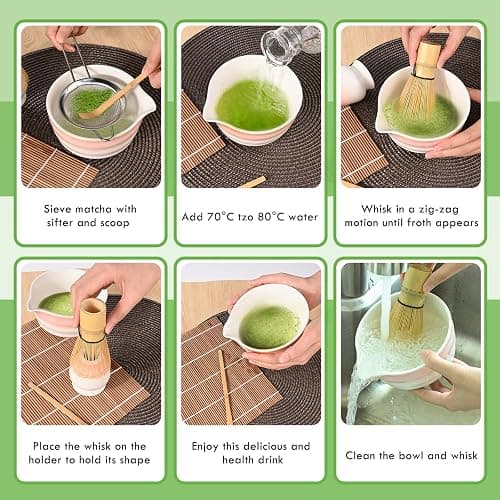 5 Pièces Matcha Kit, Ensemble à Matcha, Kit à Matcha, Avec Cuillere Matcha, Bol Matcha Bec Verseur, Fouet a Matcha, Support de Fouet à Matcha, Tamis à Matcha, pour La Cérémonie Du Thé Matcha (E) thumbnail 6