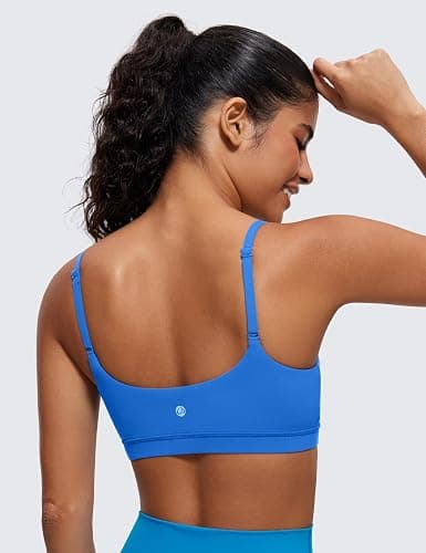 CRZ YOGA Butterluxe Adjustable Spaghetti Strap Sports Bras for Women - Scoop Neck Wireless Padded Yoga Workout Crop Top thumbnail 2