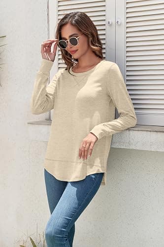 HIYIYEZI Fall Tops for Women Long Sleeve Side Split Casual Loose Tunic Top thumbnail 5