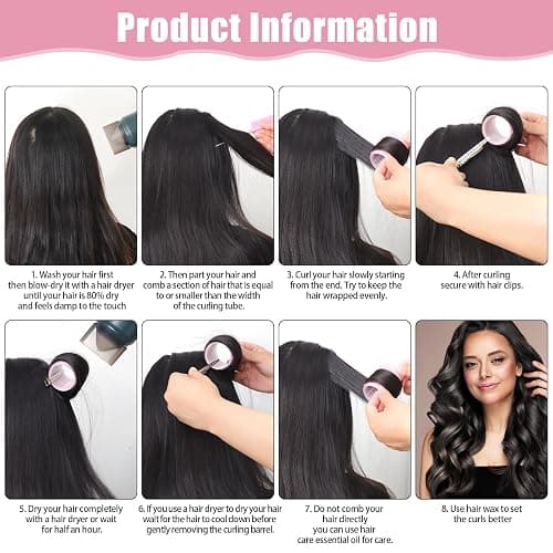 4 Sizes Self-Grip Hair Rollers Set for Long, Short Hair and Bangs - 50 Pcs with Clips (25mm, 36mm, 48mm, 60mm), Pink thumbnail 4