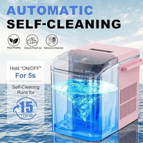 NEWBULIG Ice Makers Countertop with Handle, Portable Ice Machine, 9 Bullet Ice Cubes in 6 Mins, 26lbs in 24Hrs, Auto-Cleaning, with Basket and Scoop, for Home, Kitchen, RV, Camping,Pink thumbnail 3