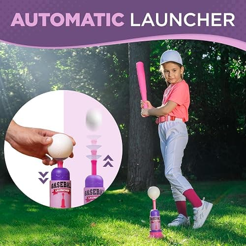 T Ball Stand for Kids and Toddlers 1-3, 3-5, 5-8. Baseball Set Includes 6 Large Balls, an Adjustable Tball Batting Tee, and a Pitching Machine. Kids Bat and T-Ball Set thumbnail 9
