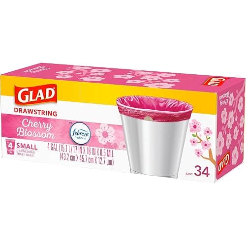 Glad Small Trash Bags 4 Gallon, Febreze Cherry Blossom Garbage Bags, Odor Resistant with Drawstring, 34 Count thumbnail 9