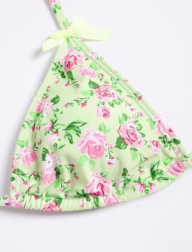 ZAFUL Bikini Sets for Women Halter Bow Decor Tiny Floral Gingham Print Swimsuit Tie Side 2 Pieces Bathing Suit thumbnail 4