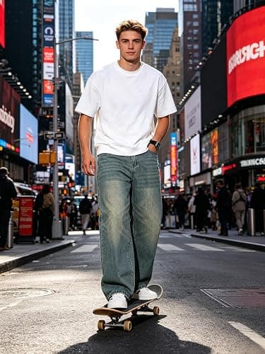 QGRSWBC Men's Wide Leg Jeans Baggy Denim Pants Y2k Hip Hop Trousers thumbnail 2