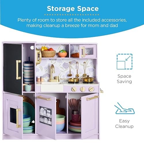 Best Choice Products Wooden Play Kitchen for Kids, Pretend Play Cooking Toy Set with Sink, Oven, Microwave, Refrigerator, Ice Maker & Accessories, Kitchen Playset for Toddlers Ages 3+ - Lavender thumbnail 7