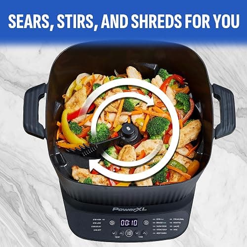 STIRMAX DELUXE 7.5 Quart Digital Multi-Cooker with Automatic Paddle to Stir and Shred, 9 in 1 programmable presets to Sauté, Sear, and Brown Food Before Simmering – Accessories, Skillet, & Cookbook thumbnail 4