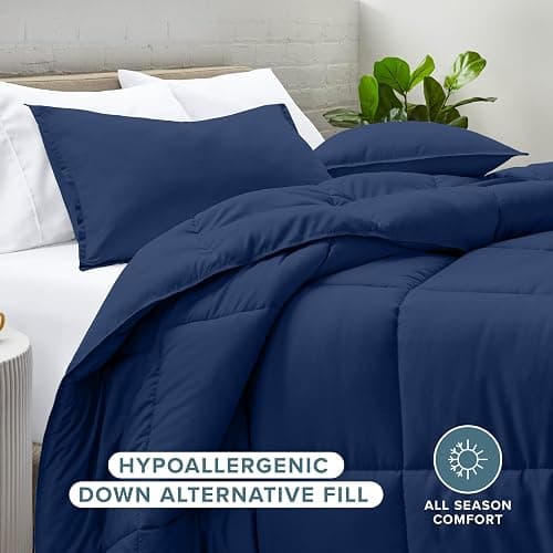 Bare Home Comforter Set - Queen Size - Ultra-Soft - Goose Down Alternative - Premium 1800 Series - All Season Warmth (Queen, Dark Blue) thumbnail 2