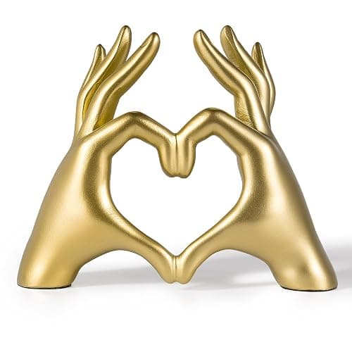 Gold Decor Living Room - Small Shelf Decor Aesthetic - Heart Hands Sculpture - Teen Girls Bedroom Knick Knacks - Cute Home Shelves Accent - Table Statue Love Decorations Gifts (Gold Fingers) - Image 1